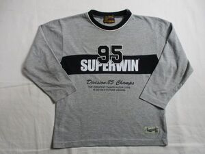 BD610【SUPERWIN・スーパーウィン】ロゴプリント　長袖(やや短)　Ｔシャツ　男児　淡黒　120