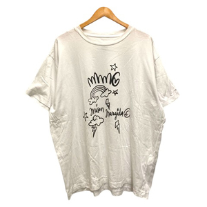 エムエムシックス メゾンマルジェラ MM6 Maison Margiela Tシャツ クルーネック コットン プリント 20年製 半袖 L ホワイト レディース