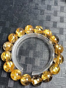 即決 0215k131 最高級！極美品★【黄金タイチンルチル】★ブレス 13.5-14.3mm（新品）