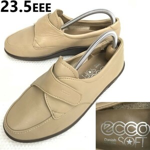 ecco SOFT/エコー★レザー/ウォーキングシューズ/紐無し/スリッポン【36.5/23.5EEE/ベージュ】カジュアル/sneakers/Shoes/trainers◆pB-088