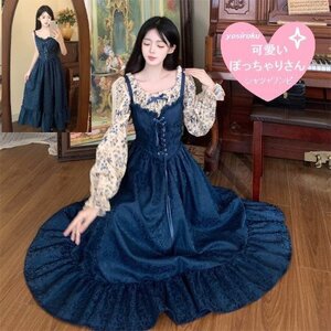 大きいサイズ レース付き花柄シャツ ジャガード織ワンピ 2点セット 5L ネイビー