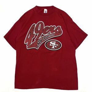 【90s】00s LOGO-7 ロゴ7 半袖Tシャツ メンズXL 赤/レッド プリント NFL サンフランシスコ・49ers コットン チーム系 アメフト 古着 USED