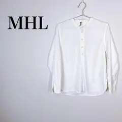 美品 MHL. エムエイチエル バンドカラーシャツ Lサイズ ゆったり 白