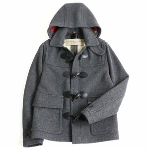 極美品 BURBERRY バーバリー 3982530 裏地ノバチェック柄 トグルボタン フーデッド チンストラップ ダッフルコート グレー S 英国製