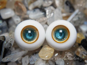 14mm 高品質 グラスアイ A品【Yellow Opal Blue】（管理番号 JE-30）