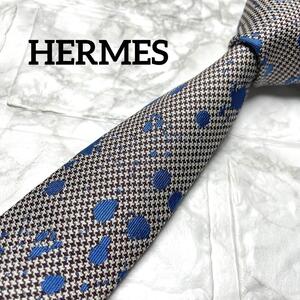 未使用級！！　お洒落の極み　HERMES エルメス　ネクタイ　千鳥柄　ペイント　ハウンドトゥース　ビジネス　スーツ　シャツ　カフス