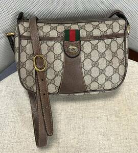 【美品!べたなし粉拭きなし】GUCCI ヴィンテージ ショルダーバッグ オールドグッチ ブラウン　シェリーライン PVC 