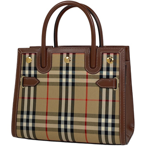 バーバリー BURBERRY タイトル ミニ トートバッグ チェック柄 2WAY ショルダーバッグ キャンバス ブラウン マルチカラー 8025267【中古】