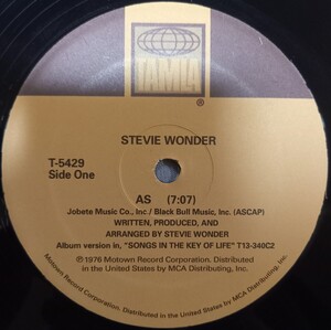 Stevie Wonder / AS /Another Star / UK盤 / 12inch / TAMLA (T-5429) / Soul Disco 名曲 / Garageクラシック