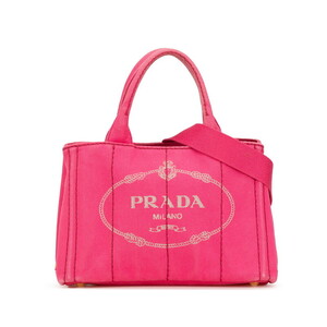 プラダ 三角ロゴプレート ミニカナパ ハンドバッグ ショルダーバッグ 2WAY BN2439 ピンク キャンバス レディース PRADA 【中古】