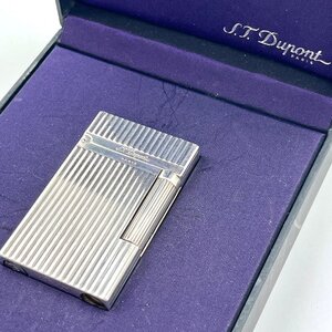 A) 【訳あり】 S.T. Dupont デュポン シルバーカラー ライン2 ローラー式 ガスライター 火花〇/着火未確認 ケース付属 USED 喫煙グッズ