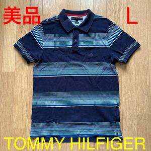 美品 トミーヒルフィガー TOMMY HILFIGER ボーダー半袖ポロシャツ 鹿の子 サイズL スリムフィット