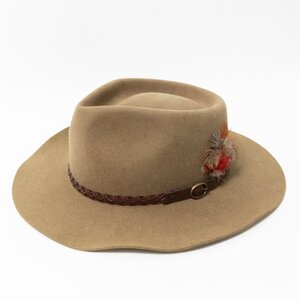 【1円スタート】AKUBRA STOCKMAN アクブラ ストックマン オーストラリア製 ウエスタンハット カウボーイハット 帽子 カーキ系 59 フェザー