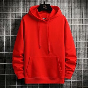 メンズパーカー メンズ パーカー 長袖 クルーネック メンズトップス メンズファッション 無地 春秋服 セール 　レッド L