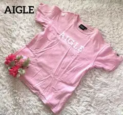 AIGLE【日本製】【コットン100%】ピンク　ロゴ　Tシャツ袖ラベル　X S