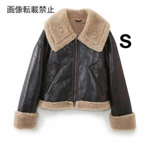 vintage ヴィンテージ レトロ フェイクレザー ボア ファー ムートンコート アウター Sサイズ レディース★ZARA 好きな方に★秋冬新作 新品