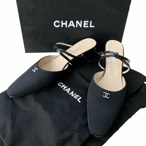 ☆1円 CHANEL シャネル ストラップサンダル サテントップ ブラック 37 1/2C