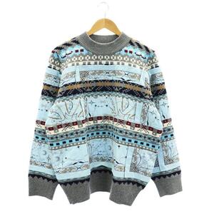 サカイ sacai × Dr.Woo 20AW Bandana Knit Pullover バンダナ柄 ニット セーター 切替 長袖 ウール 2 グレー マルチカラー ■OS ■AD