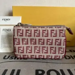 Fendi ポーチコインケース ベージュ/赤 FFロゴ