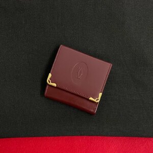 未使用保管品 希少品 CARTIER カルティエ ヴィンテージ マストライン ロゴ カーフレザー 本革 コインケース 小銭入れ ボルドー 04193