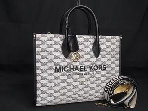 1円 ■極美品■ MICHAEL KORS マイケルコース MK柄 キャンバス 2WAY ショルダー トート ハンドバッグ レディース ライトグレ−系 FI4789