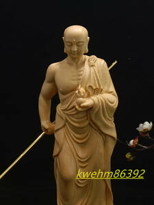木彫り 地蔵菩薩 仏像 地蔵菩薩立像 彫刻 一刀彫 天然木檜材 仏教美術