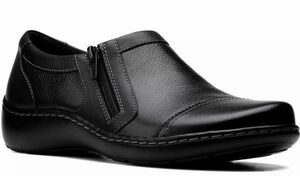 送料無料 Clarks 23.5cm ジッパー ミニマル ブラック フラット 軽量 ソフト スニーカー バレエ ローファー ブラック パンプス RRR107