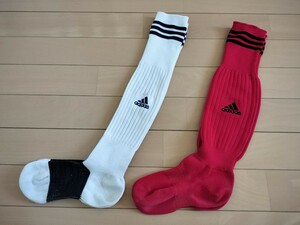 ２足 セット■サッカー ソックス ストッキング adidas 22-24 赤 白　