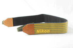 ☆新品☆Nikon ニコン ワイド ストライプ カメラ ストラップ グレー×黄色 刺繍文字 幅広4.5cm ボーダーライン ネック Camera Strap レア☆