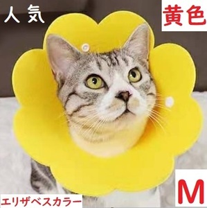 送料無料 Mサイズ エリザベスカラー 黄色 イエロー 花 ペット 猫 No.843 D