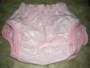 ピンク　ベビービニールのパンツ　おむつ上カバー　Lサイズ　人気の三層　分厚く丈夫　艶感　ピッタリ二重股付　サイズや素材＆仕様変更可