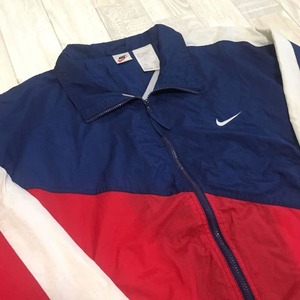 90s ヴィンテージ NIKE ナイキ ビッグスゥッシュ ナイロン ジャケット L ネイビー 赤 ウィンドブレーカー ブルゾン スイングトップ Vintage