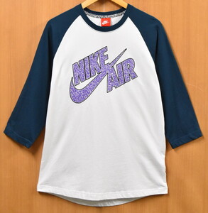 デッドストック 2014年製 NIKE ナイキ ラグランTシャツ 七分袖 ホワイト×ブルーグリーン メンズL(未使用品)(13937