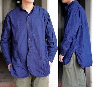 定価33,000円 美品 BONCOURA ボンクラ Band Collar Shirt dot indigo インディゴ 抜染ドット バンドカラーシャツ 38