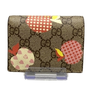 グッチ GUCCI 2つ折り財布/ミニ/コンパクト 663922 GGスプリーム,レ ポム カードケース ウォレット レザー ダークブラウン×レッド 財布