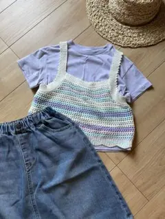 女の子　キッズ　トップス　Tシャツ　編み　重ね着　キャミソール　130サイズ