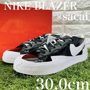 即決 サカイ × ナイキ ブレーザー ロー ブラック ホワイト SACAI × NIKE BLAZER LOW 黒 白 スニーカー 30.0cm 送料込み DM6443-001