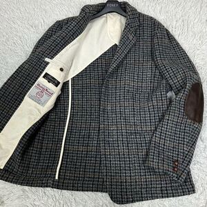 希少 XL相当 【ハリスツイード beams +】ビームスプラス HARRIS TWEED テーラードジャケット シングル くるみ釦 牛革 エルボーパッチ 毛 AW