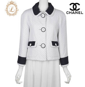 【返品可】CHANEL シャネル ココマーク ドット ジャケット ブルゾン 34 白×ネイビー トップス 長袖 カットソー アウター ブランド アパレ