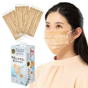 [レック] 呼吸のしやすさを考えた マスク (ベージュ) 30枚入 日本製 個包装 ふつうサイズ 17.5×9cm