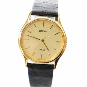 セイコー SEIKO ジャンク品 8J41-6100 ドルチェ DOLCE 腕時計 ウォッチ クォーツ 金色文字盤 ゴールドカラー 黒 ブラック ■GY18 /MQ レデ