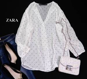 ザラ ZARA BASIC 大人可愛い☆ 星柄 スター デザイン シアー プルオーバー ブラウス S