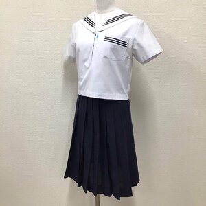 OT799-20 (中古) 校名不明 セーラー服 上下セット /M/W66/丈57/セーラー/スカート/HANEUMA/夏服/夏用/女子学生/制服/中学校/高校/学生服