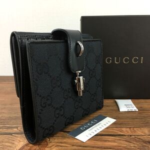 送料込み！ 極美品 GUCCI 二つ折り財布 109342 ジャッキー ブラック GGキャンバス グッチ 箱付き 225