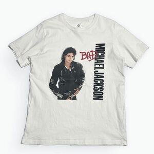 MICHAEL JACKSON ☆ グラフィック プリント Tシャツ 半袖 ホワイト L 世界的 永久不滅 アーティスト 人気 古着 マイケルジャクソン■SAP70