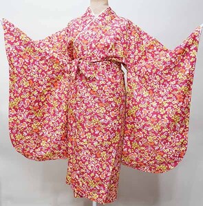 二尺袖着物 ジュニア用 単品 仕立て上がり 150cmサイズ 百花繚乱 赤地 卒業式 新品（株）安田屋 NO41068-02