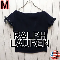 【A品】  RALPH LAUREN ラルフローレン  ニット セーター 半袖 リブニット リボン 無地 ネイビー 紺 普通   USA古着 00591