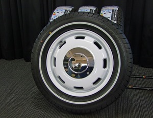 [新品アルミサマー4本] 4J+42PCD100ホワイトリボン165/70R13クラシック風ムーヴキャンバスN-ONEトコットWGNラパンエブリィアトレーサンバー