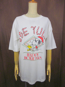 ビンテージ90’s●HAPPY HOLIDAYSスヌーピー＆ウッドストックTシャツ白size M●240817j4-m-tsh-ot古着1990sピーナッツ