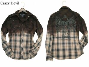 Crazy Devil クレイジーデビル スタッズ ラインストーン★ グラデーション 長袖 ウエスタン チェック シャツ Sz.S　メンズ　A3T09608_8#C